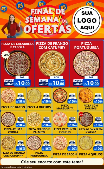 Modelo de Encarte para Encarte Grande com o tema Final de Semana de Ofertas para Pizzaria