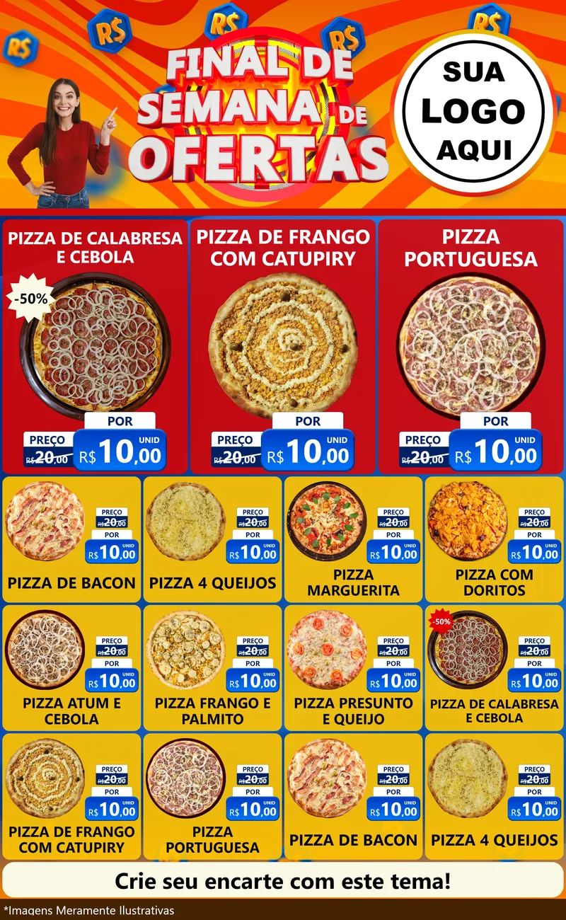 Modelo de Encarte para Encarte Grande com o tema Final de Semana de Ofertas para Pizzaria
