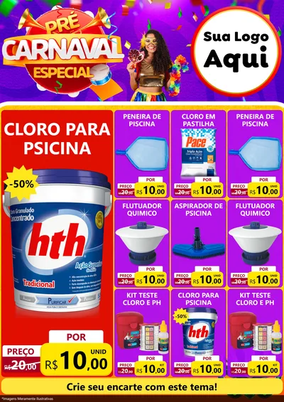 Modelo de Encarte para Encarte A4 Vertical com o tema Pré-Carnaval Especial para Produtos para Piscina