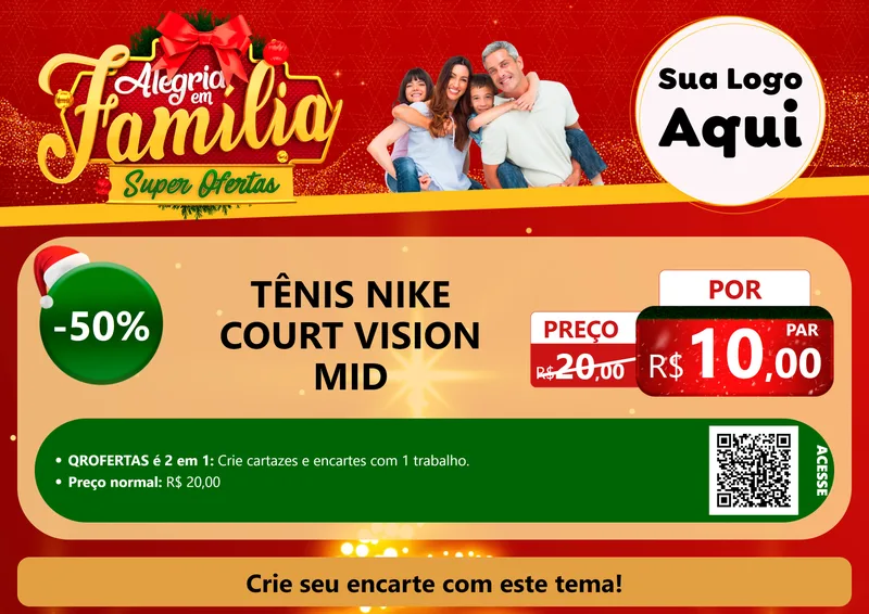 Modelo de Cartaz para Cartaz A4 Horizontal com o tema Alegria em Família Super Ofertas - Natal para Calçados