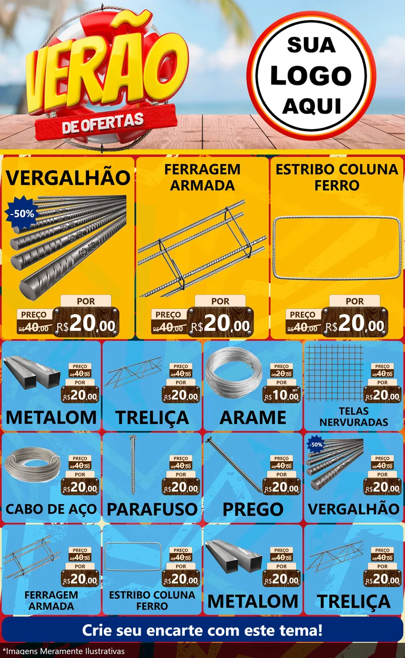 Modelo de Encarte para Encarte Grande com o tema Verão de Ofertas para Ferragens