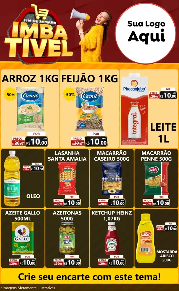 Modelo de Encarte para Encarte Grande com o tema Fim de Semana Imbatível para Supermercado