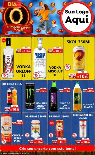 Modelo de Encarte para Encarte Grande com o tema Dia O - O Dia Mais Barato Do Mês para Distribuidora de bebidas
