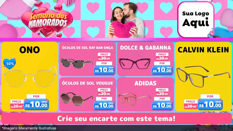 Modelo de TV para TV Horizontal com o tema Semana dos Namorados para Óticas