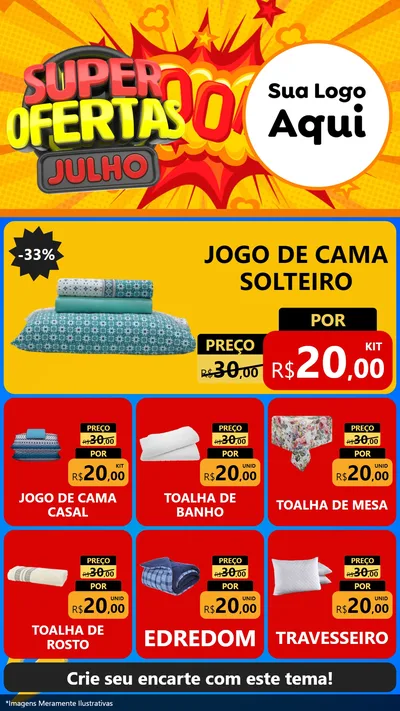 Modelo de Rede Social para Stories com o tema Super Ofertas Julho para Cama, Mesa e Banho