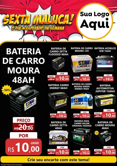 Modelo de Encarte para Encarte A4 Vertical com o tema Sexta Maluca! para Baterias Elétricas