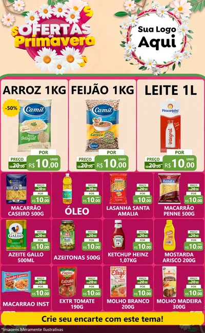 Modelo de Encarte para Encarte Grande com o tema Ofertas de Primavera para Supermercado