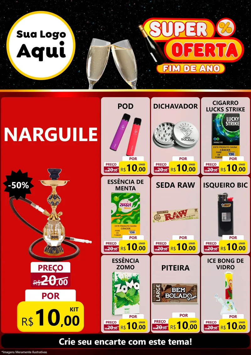 Modelo de Encarte para Encarte A4 Vertical com o tema Super Oferta Fim de Ano para Tabacaria