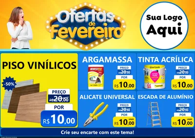 Modelo de Encarte para Encarte A4 Horizontal com o tema Ofertas de Fevereiro para Material para Construção