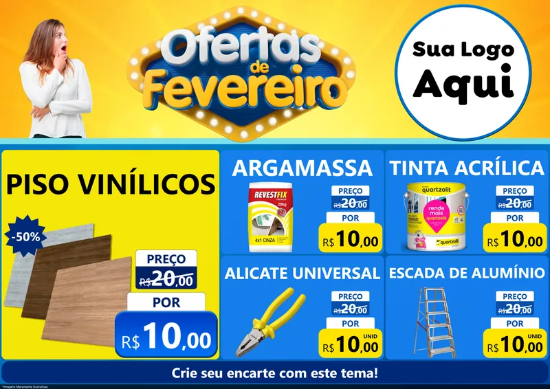 Modelo de Encarte para Encarte A4 Horizontal com o tema Ofertas de Fevereiro para Material para Construção