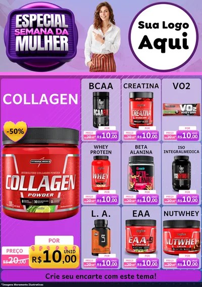 Modelo de Encarte para Encarte A4 Vertical com o tema Especial Semana da Mulher para Suplementos alimentares