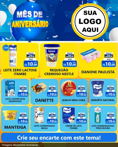 Modelo de Rede Social para Feed Instagram com o tema Mês de Aniversário para Frios e Laticínios