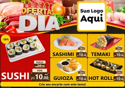 Modelo de Encarte para Encarte A4 Horizontal com o tema Ofertas do Dia para Comida japonesa