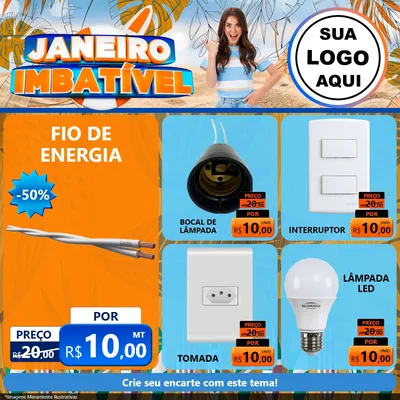 Modelo de Rede Social para Feed Facebook com o tema Janeiro Imbatível para Materiais Elétricos