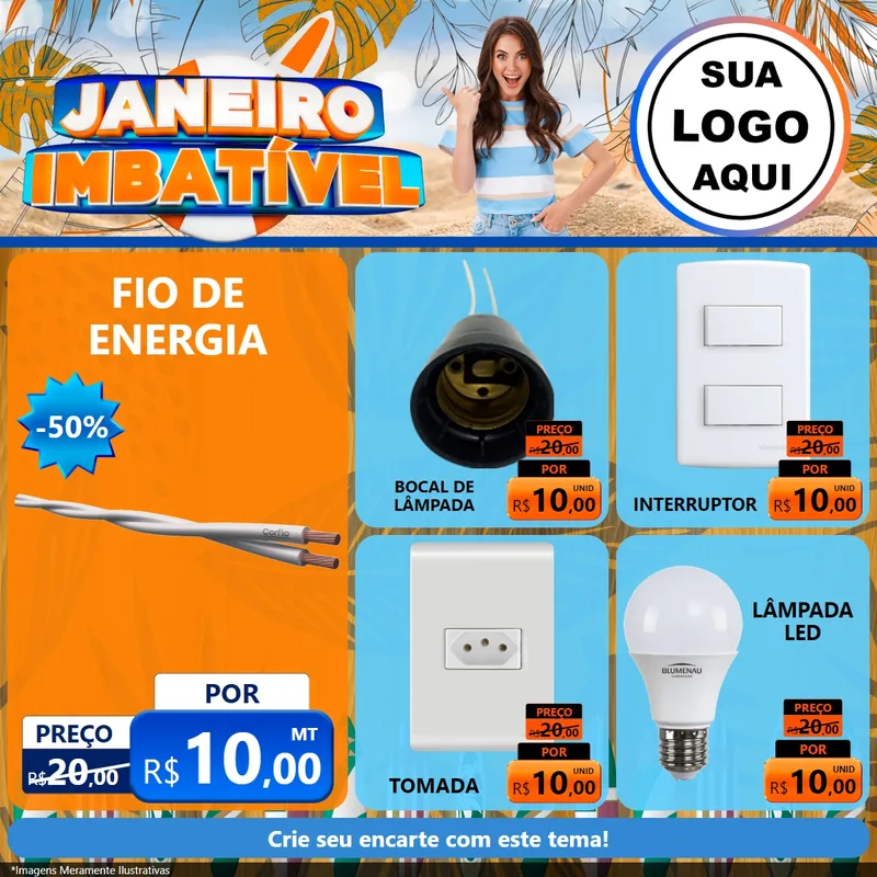 Modelo de Rede Social para Feed Facebook com o tema Janeiro Imbatível para Materiais Elétricos
