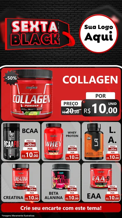 Modelo de Rede Social para Stories com o tema Sexta Black para Suplementos alimentares