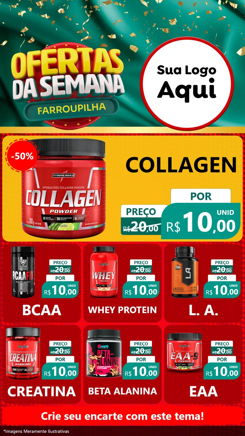 Modelo de Rede Social para Stories com o tema Ofertas da Semana Farroupilha para Suplementos alimentares