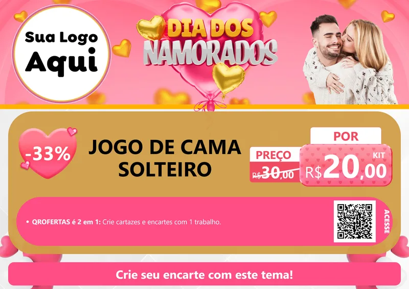 Modelo de Cartaz para Cartaz A4 Horizontal com o tema Dia dos Namorados para Cama, Mesa e Banho