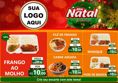 Modelo de Encarte para Encarte A4 Horizontal com o tema Um Natal de Ofertas para Restaurante