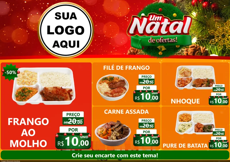 Modelo de Encarte para Encarte A4 Horizontal com o tema Um Natal de Ofertas para Restaurante