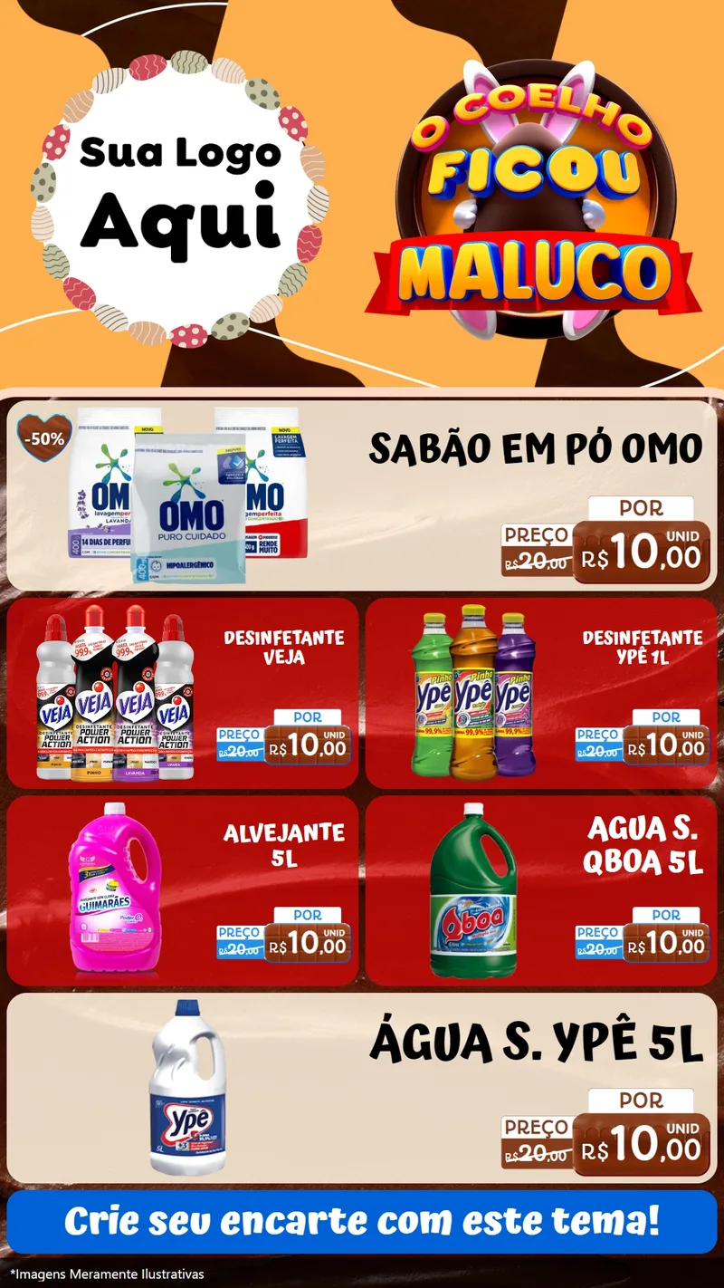 Modelo de TV para TV Vertical com o tema O Coelho Ficou Maluco - Páscoa para Produtos de Limpeza