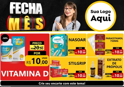 Modelo de Encarte para Encarte A4 Horizontal com o tema Fecha Mês para Farmácia