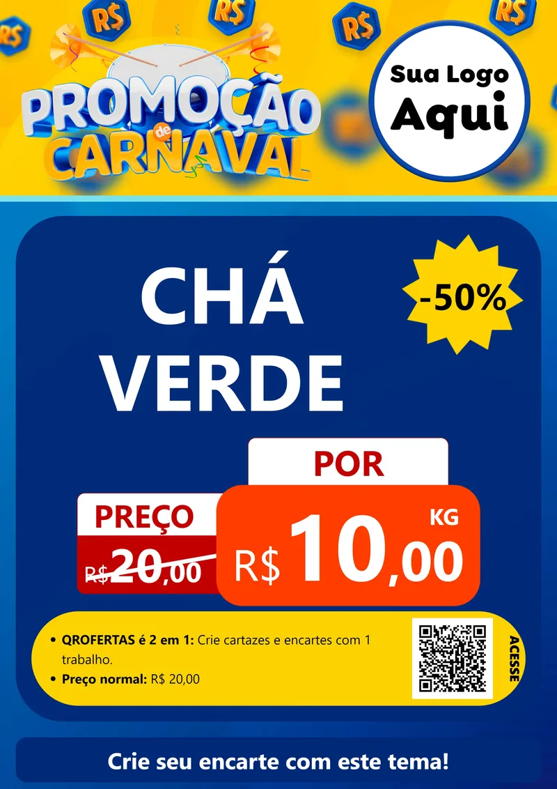 Modelo de Cartaz para Cartaz A4 Vertical com o tema Promoção de Carnaval para Produtos Naturais