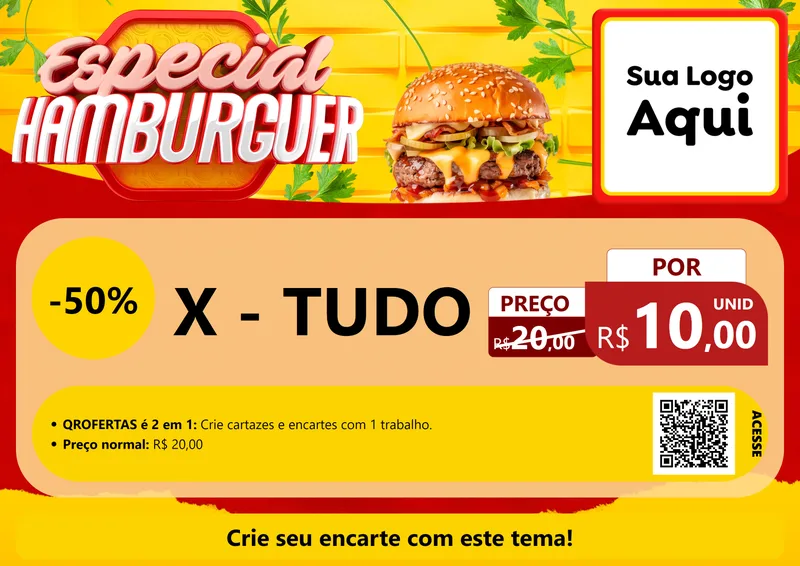 Modelo de Cartaz para Cartaz A4 Horizontal com o tema Especial Hamburguer para Hamburgueria