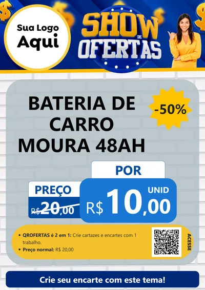 Modelo de Cartaz para Cartaz A4 Vertical com o tema Show de Ofertas para Baterias Elétricas