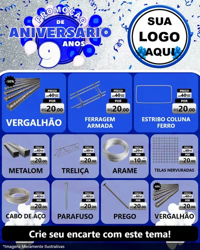 Modelo de Rede Social para Feed Instagram com o tema Promoção de Aniversário - 9 Anos para Ferragens