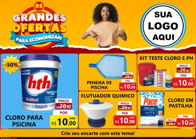 Modelo de Encarte para Encarte A4 Horizontal com o tema Grandes Ofertas Para Economizar! para Produtos para Piscina