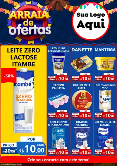 Modelo de Encarte para Encarte A4 Vertical com o tema Arraiá de Ofertas para Frios e Laticínios