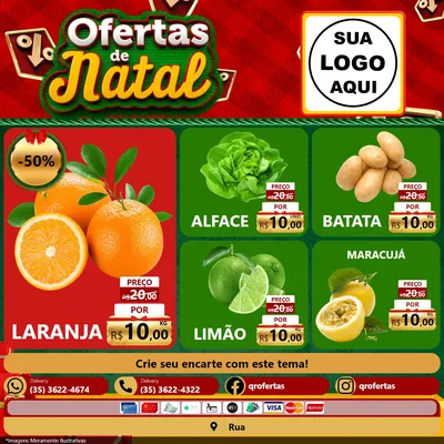 Modelo de Rede Social para Feed Facebook com o tema Ofertas de Natal para Hortifrúti