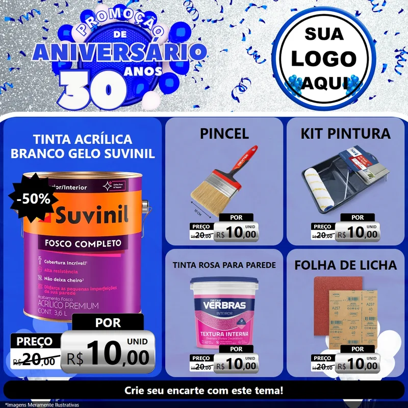 Modelo de Rede Social para Feed Facebook com o tema Promoção de Aniversário - 30 Anos para Tintas e Ferramentas