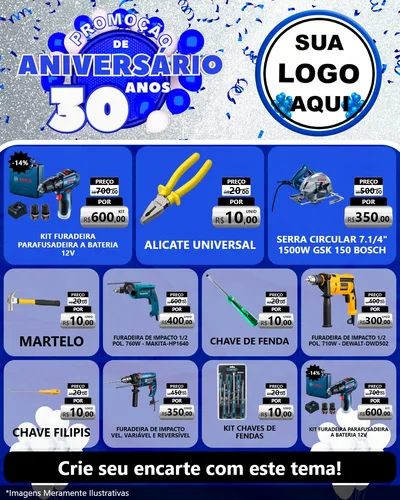 Modelo de Rede Social para Feed Instagram com o tema Promoção de Aniversário - 30 Anos para Maquinas e Ferramentas