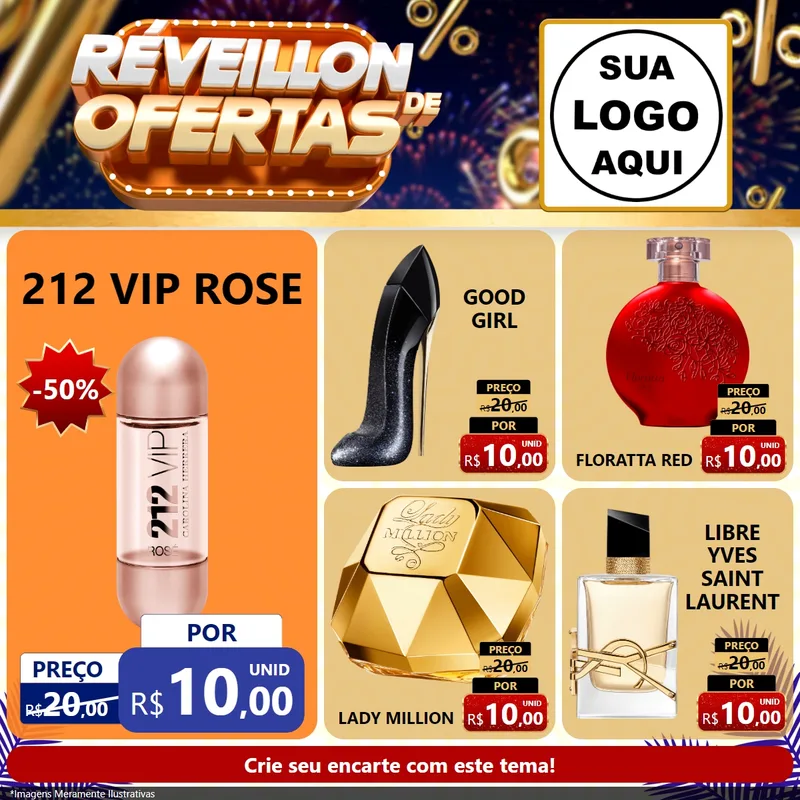 Modelo de Rede Social para Feed Facebook com o tema Réveillon de Ofertas para Perfumes