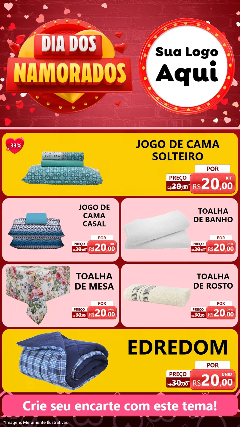 Modelo de TV para TV Vertical com o tema Dia Dos Namorados para Cama, Mesa e Banho