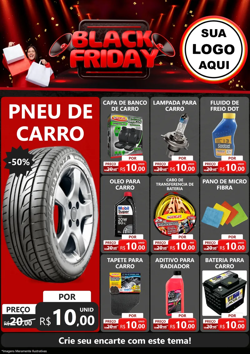 Modelo de Encarte para Encarte A4 Vertical com o tema Black Friday para Auto peças