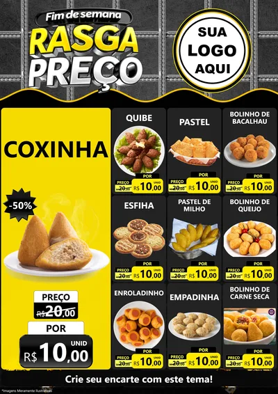 Modelo de Encarte para Encarte A4 Vertical com o tema Fim de Semana Rasga Preço para Salgadaria