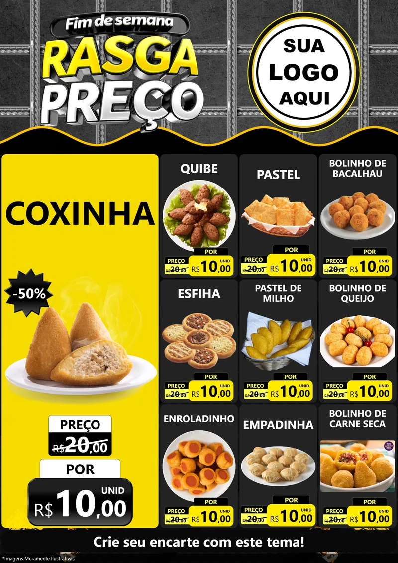 Modelo de Encarte para Encarte A4 Vertical com o tema Fim de Semana Rasga Preço para Salgadaria