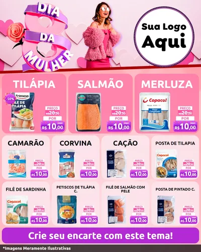 Modelo de Rede Social para Feed Instagram com o tema Dia da Mulher para Peixaria