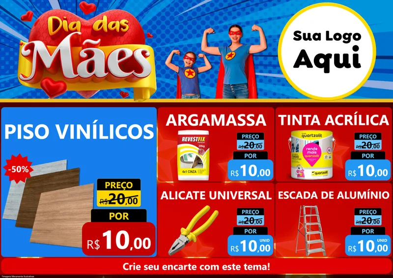 Modelo de Encarte para Encarte A4 Horizontal com o tema Dia das Mães para Material para Construção