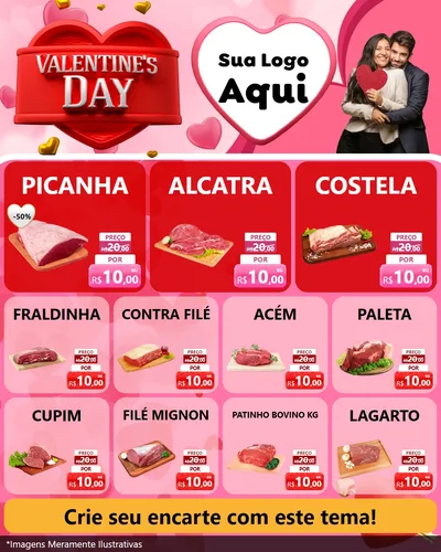 Modelo de Rede Social para Feed Instagram com o tema Valentine's Day para Açougue