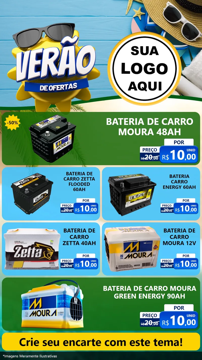 Modelo de TV para TV Vertical com o tema Verão de Ofertas para Baterias Elétricas