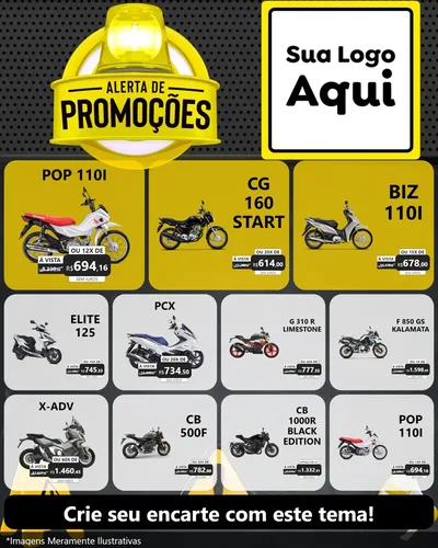 Modelo de Rede Social para Feed Instagram com o tema Alerta de Promoções para Concessionaria de Motos