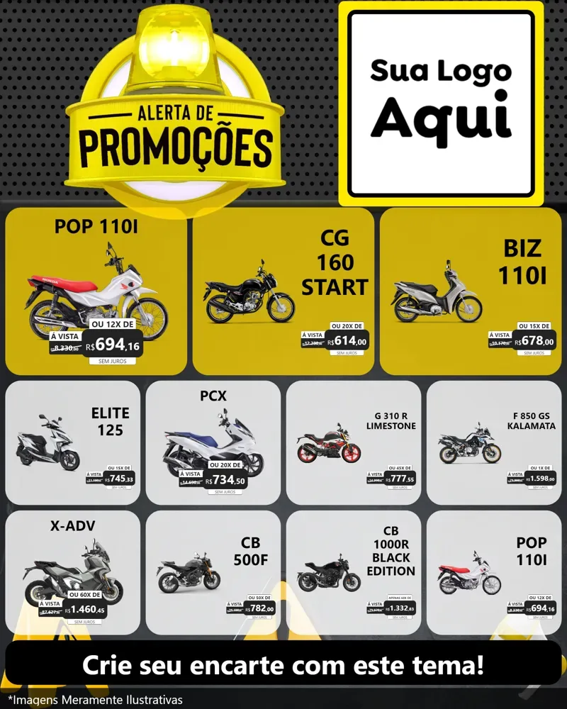 Modelo de Rede Social para Feed Instagram com o tema Alerta de Promoções para Concessionaria de Motos