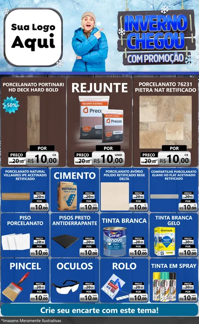 Modelo de Encarte para Encarte Grande com o tema Inverno Chegou Com Promoção para Pisos e revestimentos