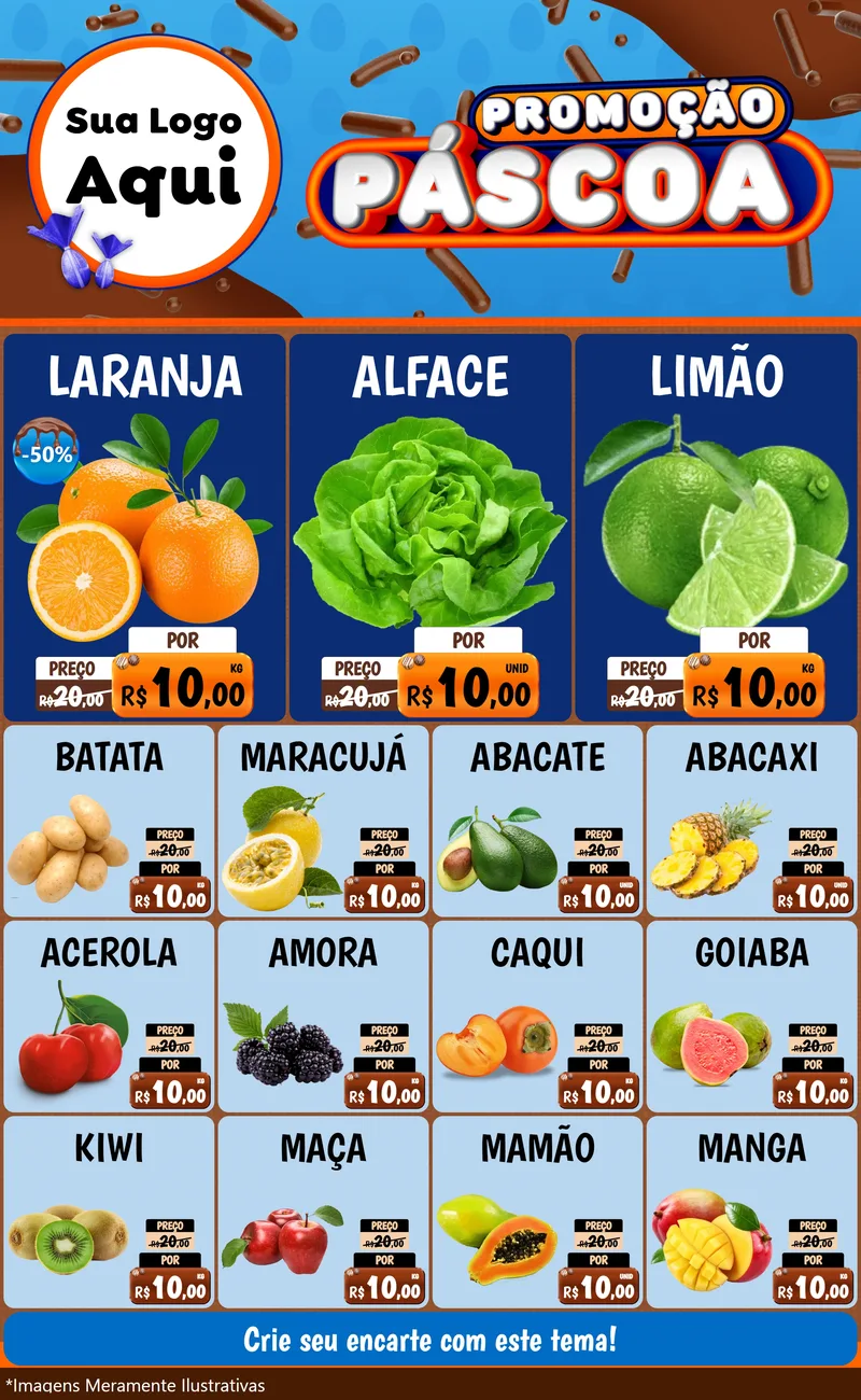 Modelo de Encarte para Encarte Grande com o tema Promoção Páscoa para Hortifrúti