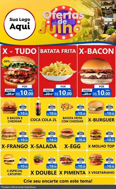 Modelo de Encarte para Encarte Grande com o tema Ofertas de Julho para Hamburgueria