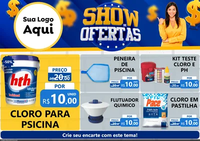 Modelo de Encarte para Encarte A4 Horizontal com o tema Show de Ofertas para Produtos para Piscina